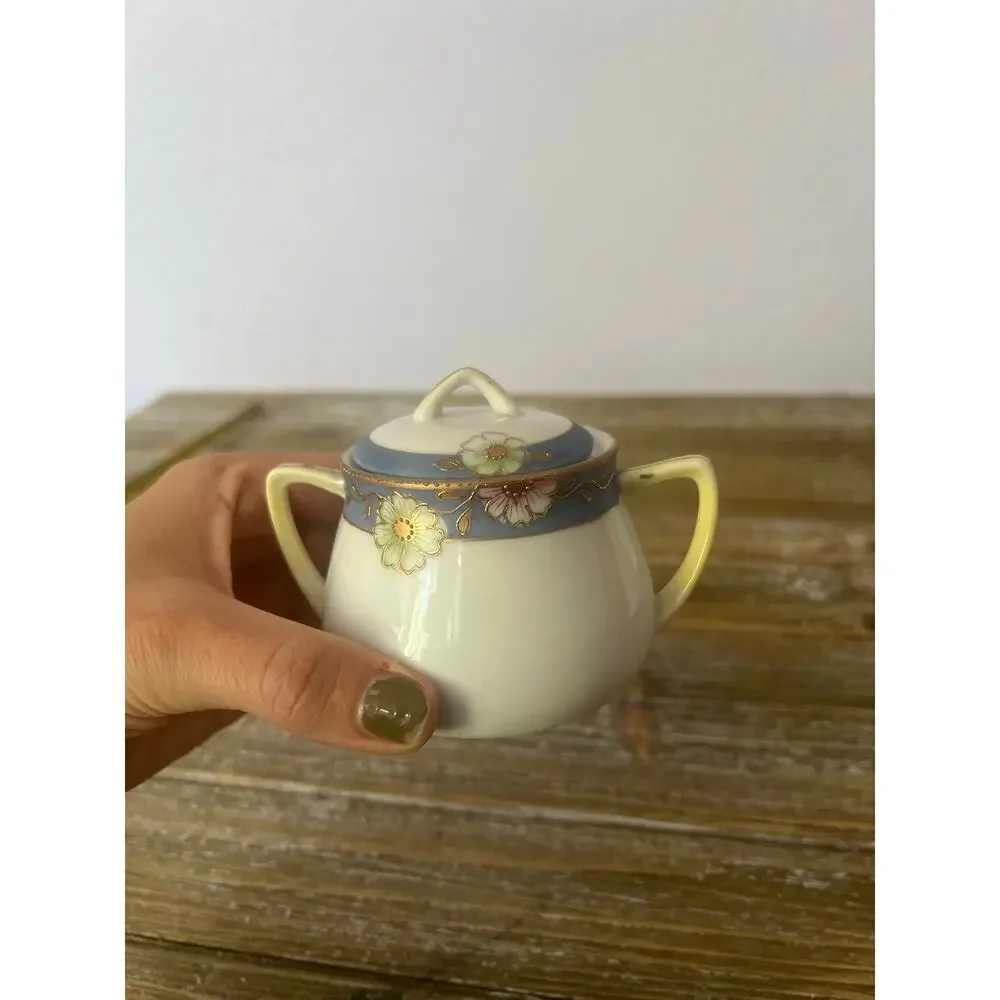 Vintage Nippon Sugar Bowl Cottagecore Grandma Flowers White made in Japan